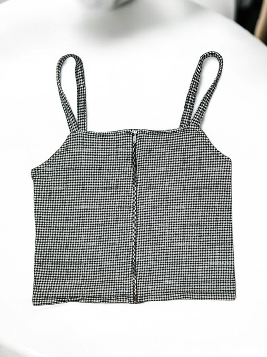 American Eagle Outfitters Tops - American Eagle Outfitters Black & White Gingham Zip Crop Top-Size Small